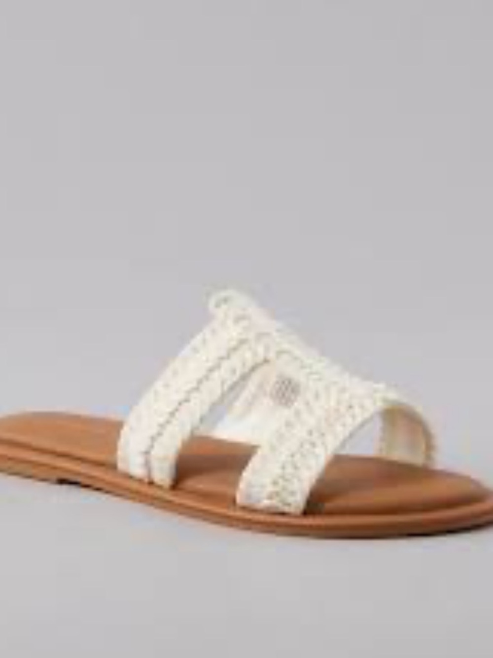 AE Crochet Slide Sandal in White with Tan Footbed